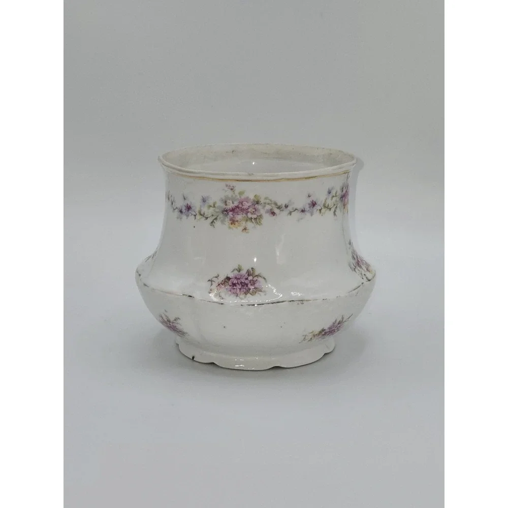 Schumann Bavarian Vintage Floral Porcelain Cachepot Vase Pink Flowers Gold‎ Trim